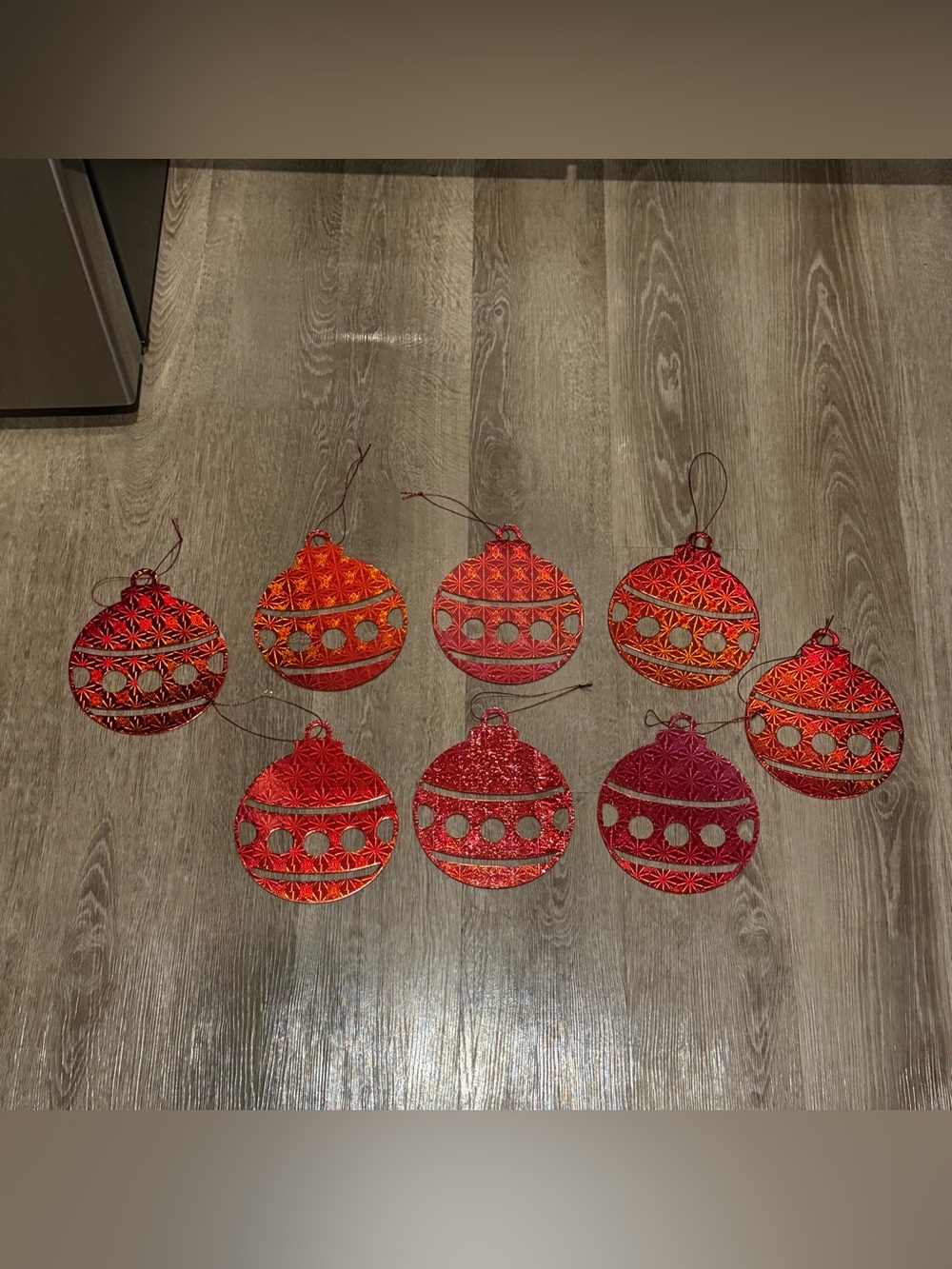 Red Decorative Holiday Bauble Ornaments - Set of 8